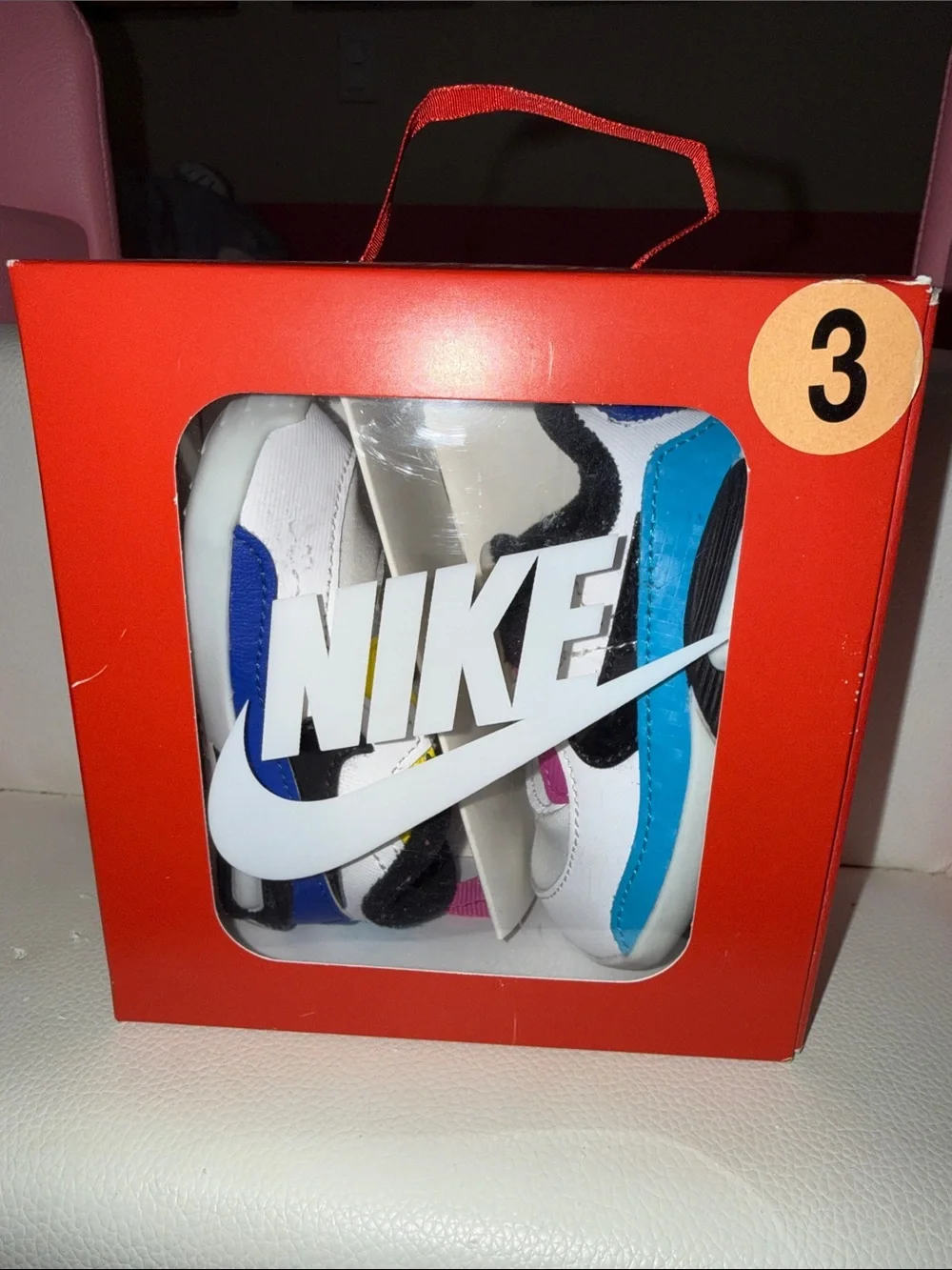Nike MAX 90 SE CRIB White Kids Sneakers with Yellow, Blue and Pink Accents